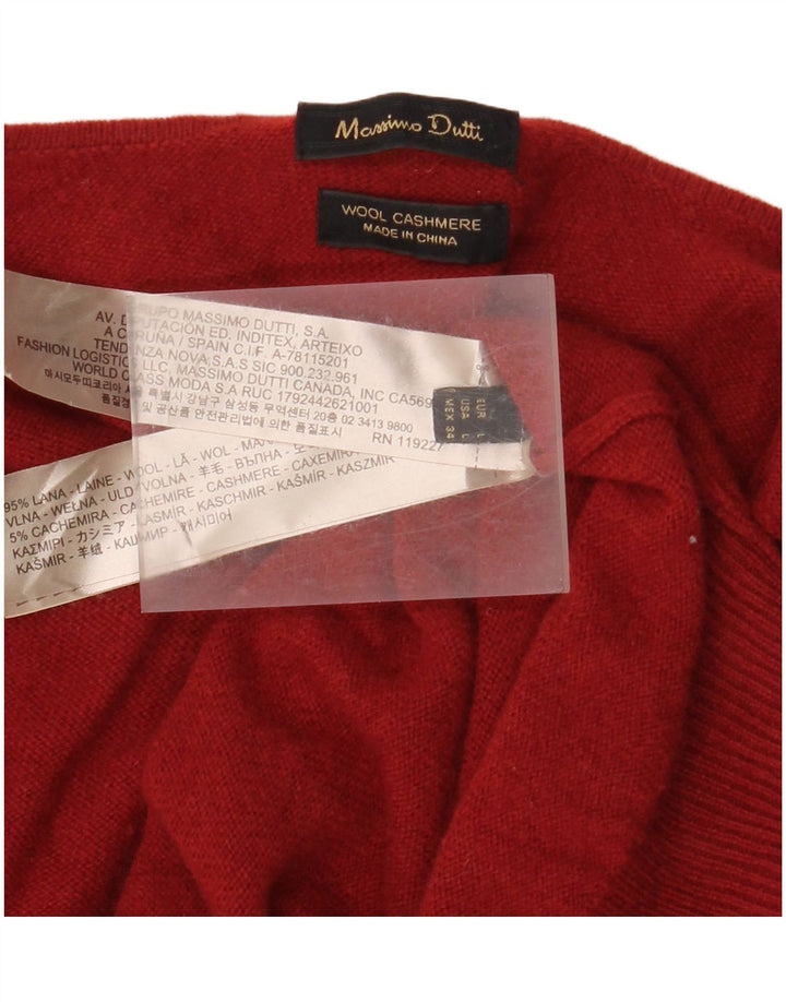 MASSIMO DUTTI Pull col en V pour femme UK 14 Grande laine rouge