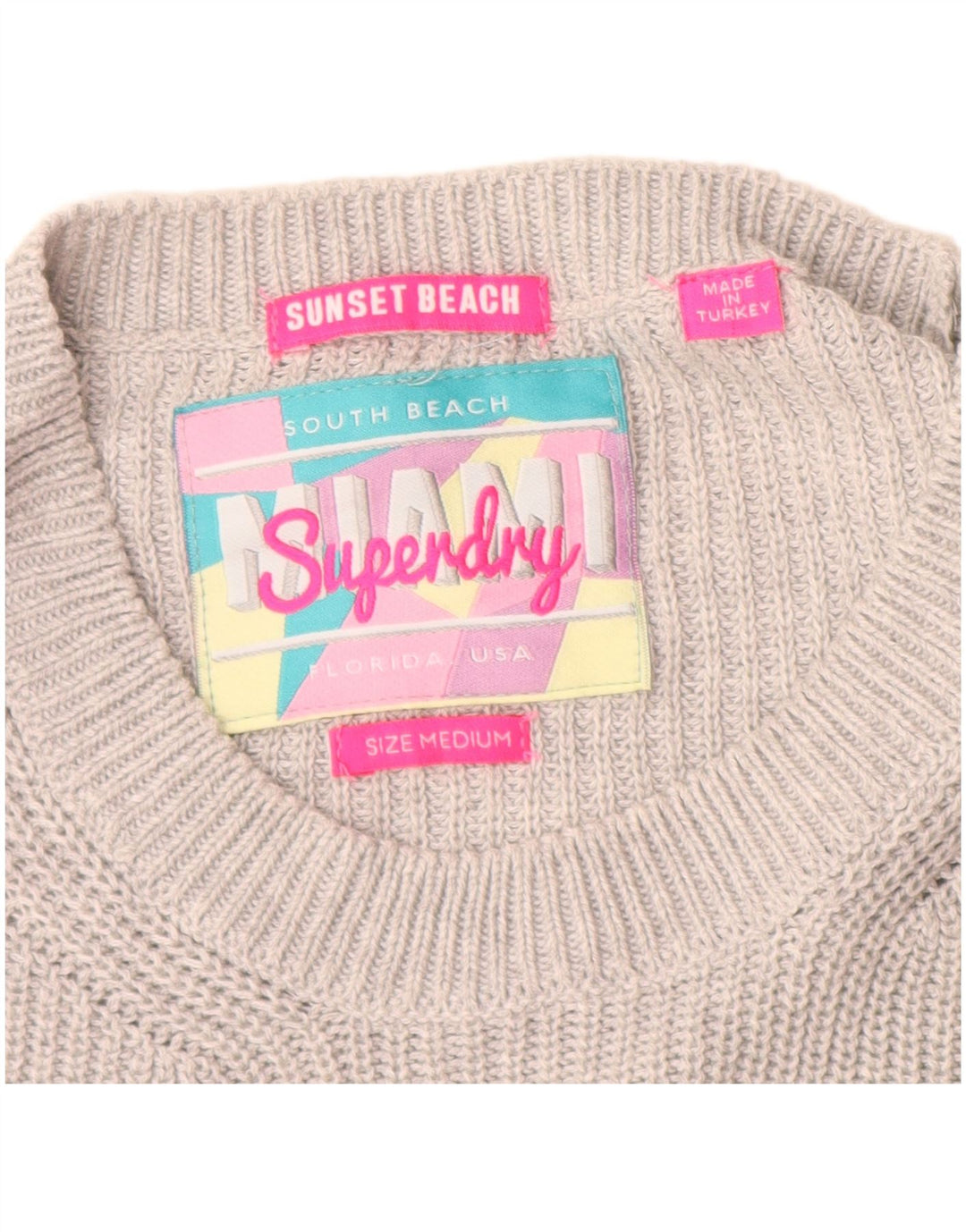 SUPERDRY Pull graphique à col bateau pour femme UK 14 Gris moyen