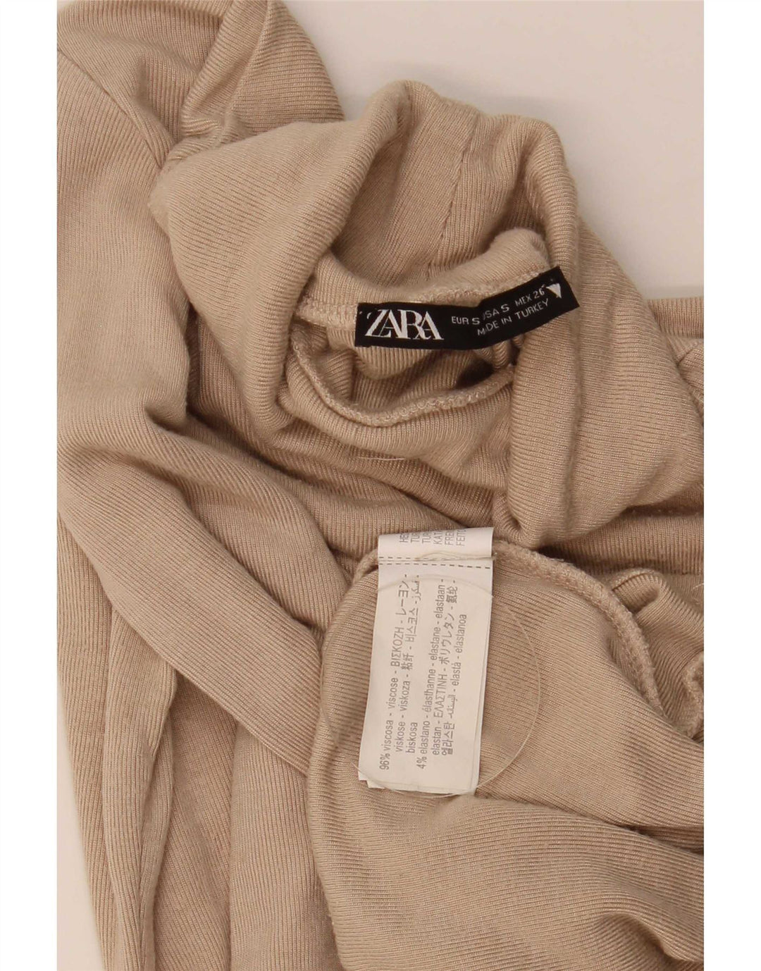 Zara Femme Crop Top Manches Longues UK 8 Small Beige Viscose
