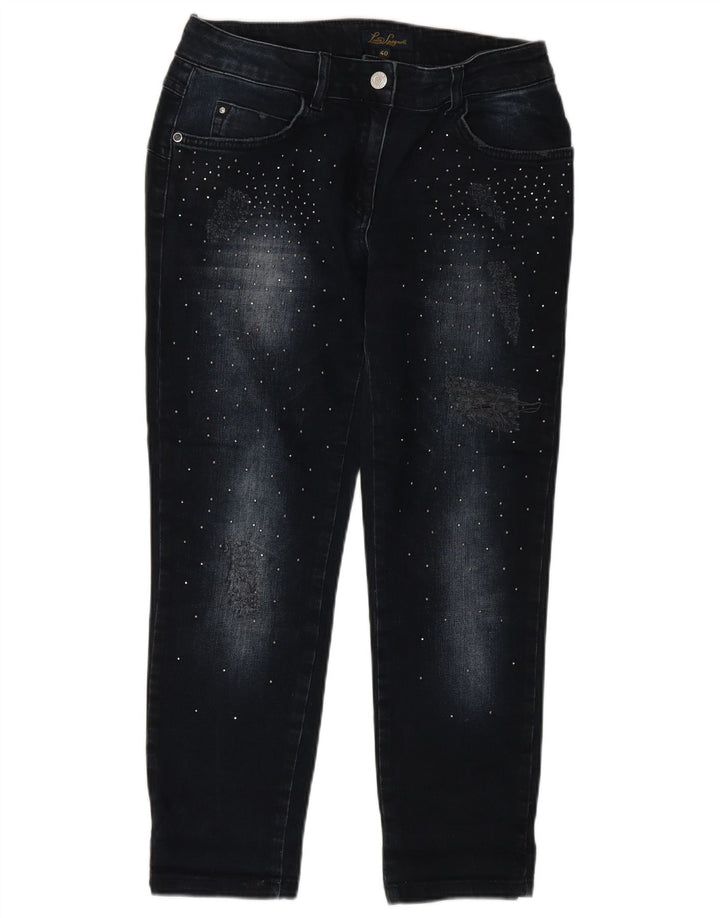 LUISA SPAGNOLI Jean slim court pour femme IT 40 Small W27 L25 Bleu marine