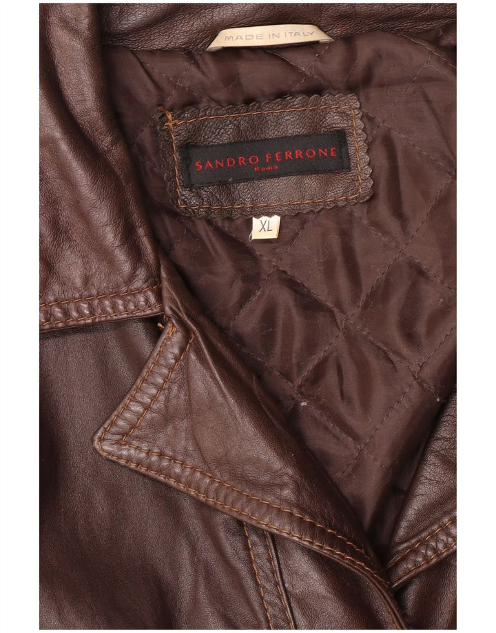 Sandro Ferrone Veste en cuir courte pour femme UK 18 XL Marron