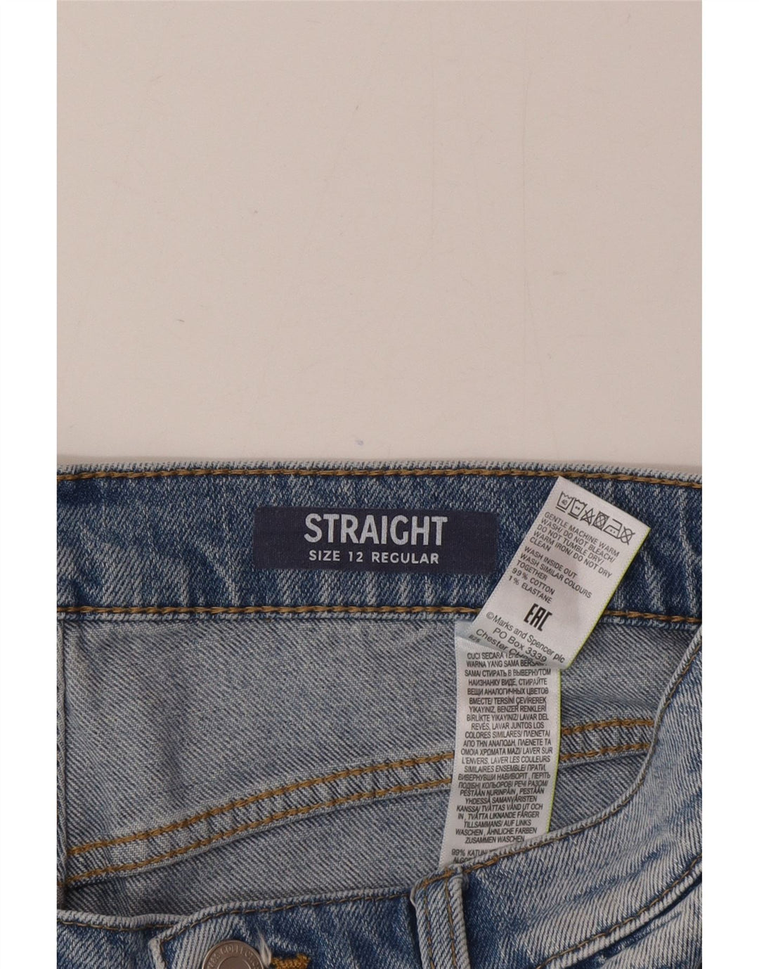Marks & Spencer Jean droit régulier pour femme UK 12 Medium W30 L25 Bleu