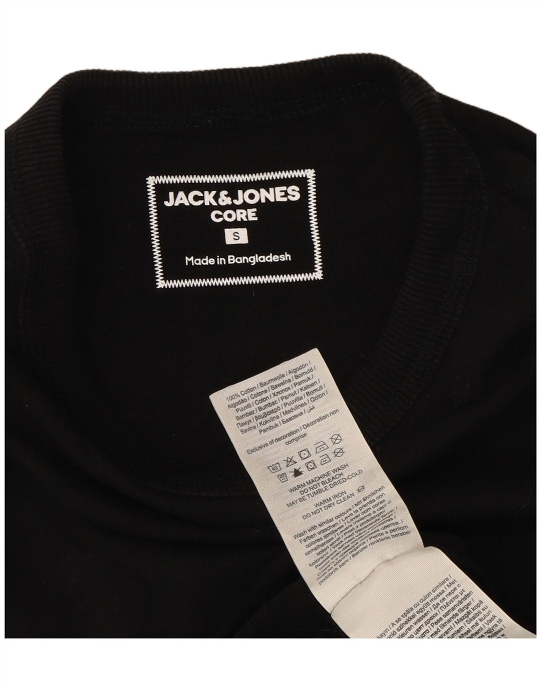 JACK & JONES Mens Graphic Top Long Sleeve Small Black Cotton Vintage Jack & Jones and Second-Hand Jack & Jones from Messina Hembry 