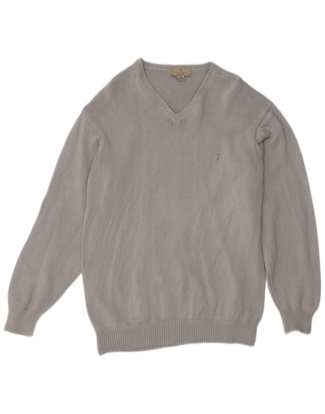 TRUSSARDI Pull Col V Homme Gris Moyen Coton