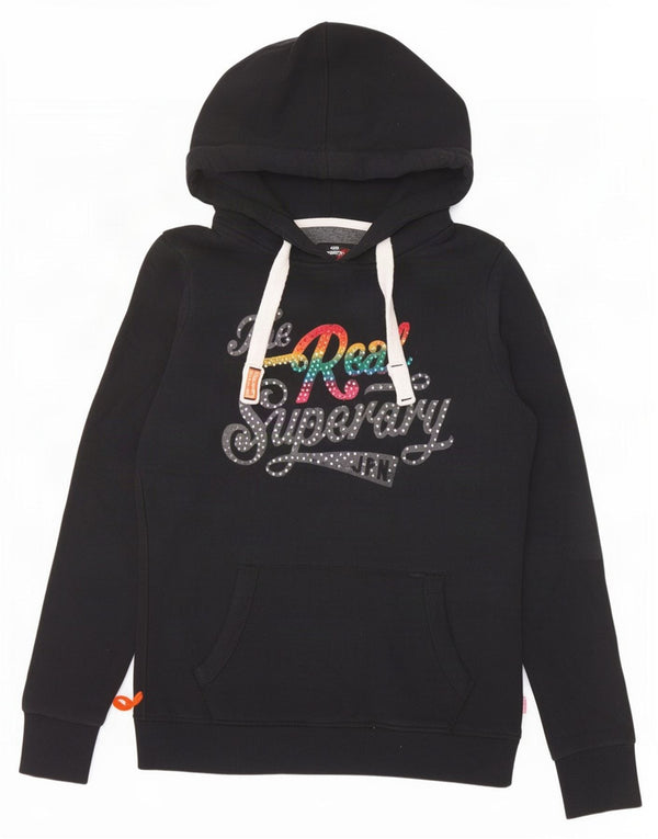 Superdry Pull à capuche graphique pour femme UK 10 Small Noir Coton