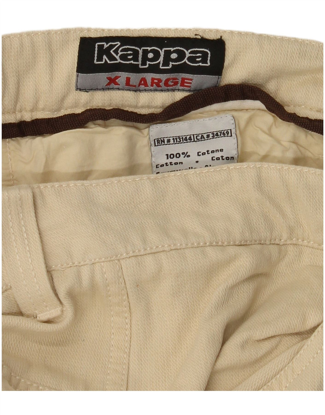 KAPPA Pantalon décontracté droit graphique pour homme XL W38 L35 Beige Coton