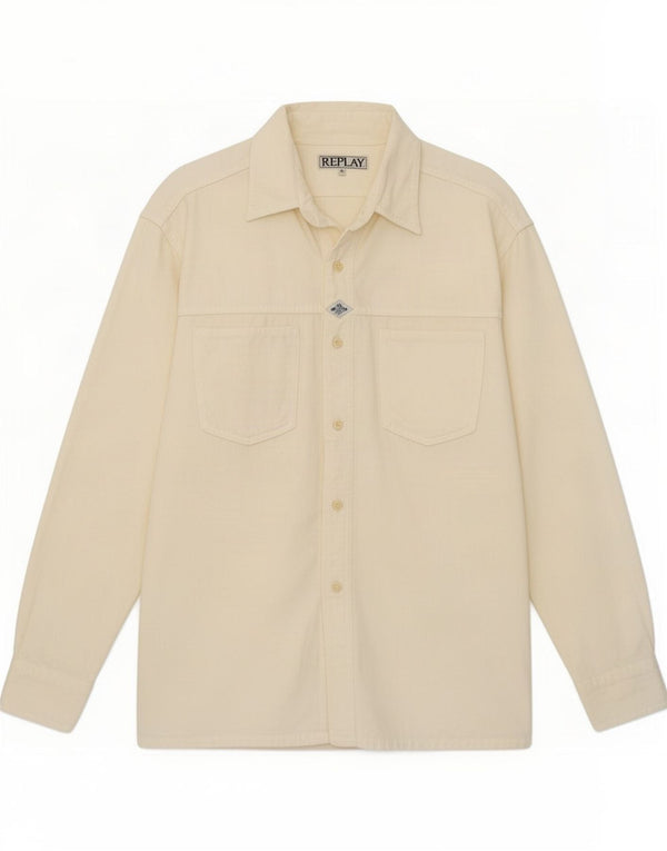Replay Chemise en Velours Côtelé Medium Off White Homme