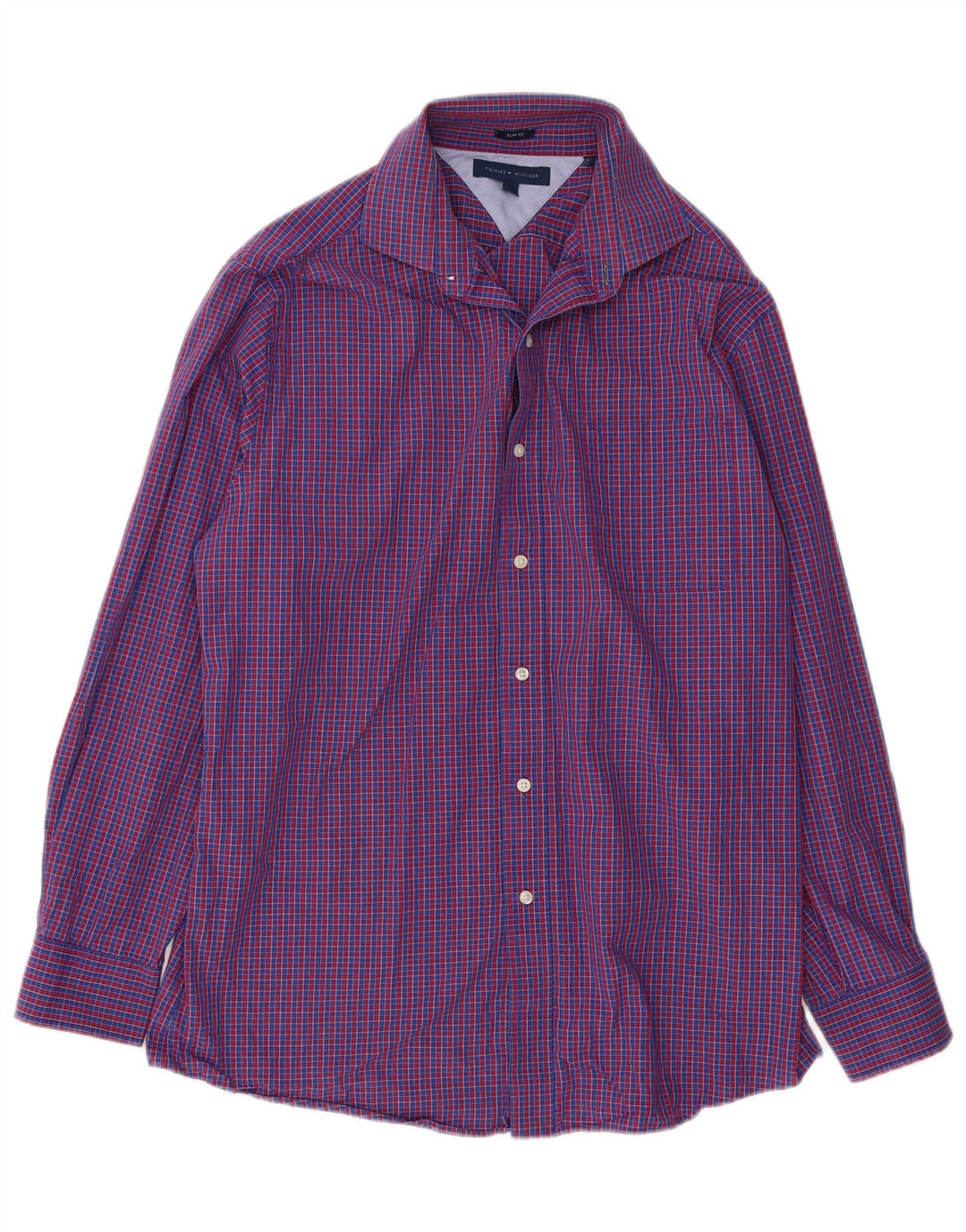 Tommy Hilfiger Chemise slim fit pour homme Taille 16 Grand coton à carreaux bleus