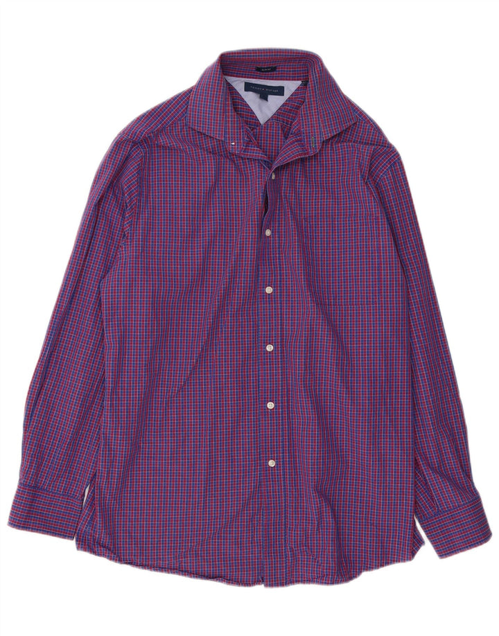 Tommy Hilfiger Chemise slim fit pour homme Taille 16 Grand coton à carreaux bleus