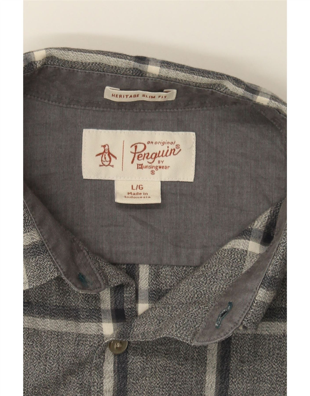 PENGUIN Mens Heritage Slim Fit Shirt Large Grey Check Vintage Penguin and Second-Hand Penguin from Messina Hembry 