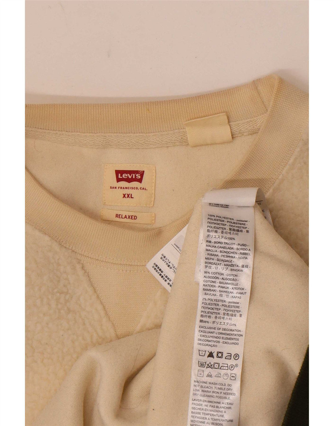 Levi's Pull Polaire Coupe Relax 2XL Homme Blanc Cassé Polyester Rayé