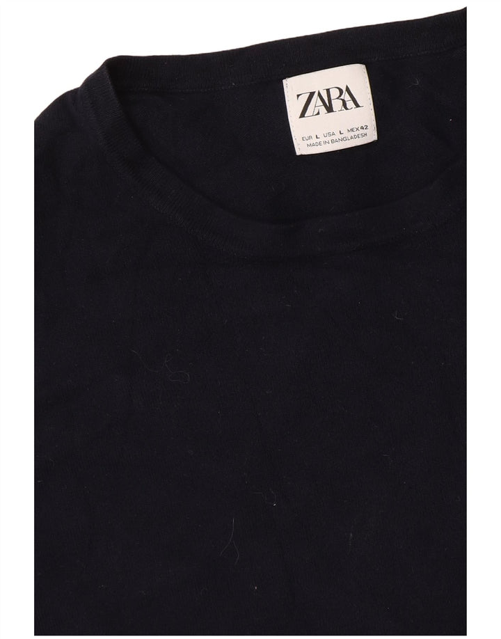 Zara Pull ras du cou pour homme, grand, bleu marine