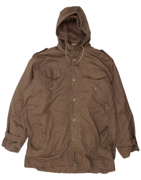 Veste Parka Militaire à Capuchon Vintage Homme UK 42 XL Marron Polyester