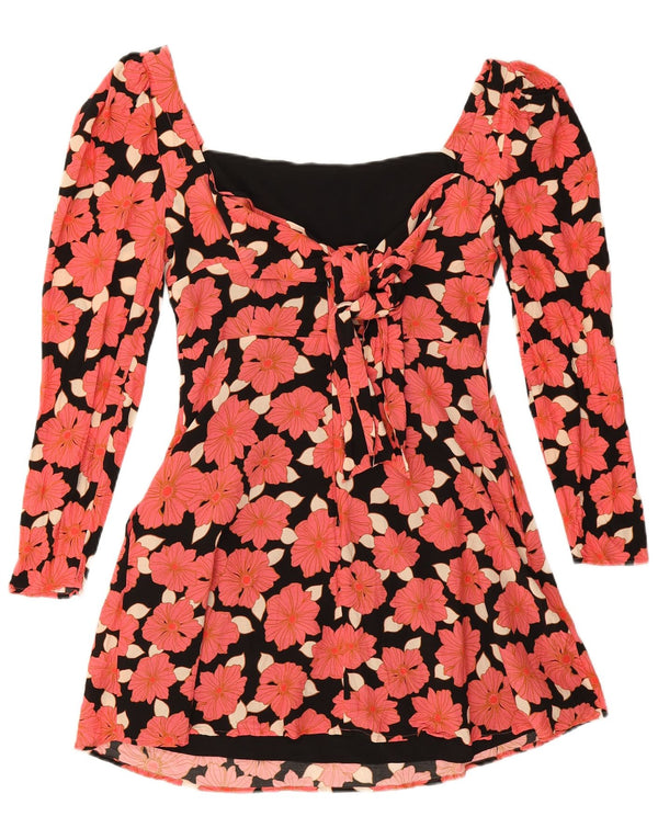 Reiss Robe trapèze à manches longues pour femme UK 10 Petite viscose florale rose