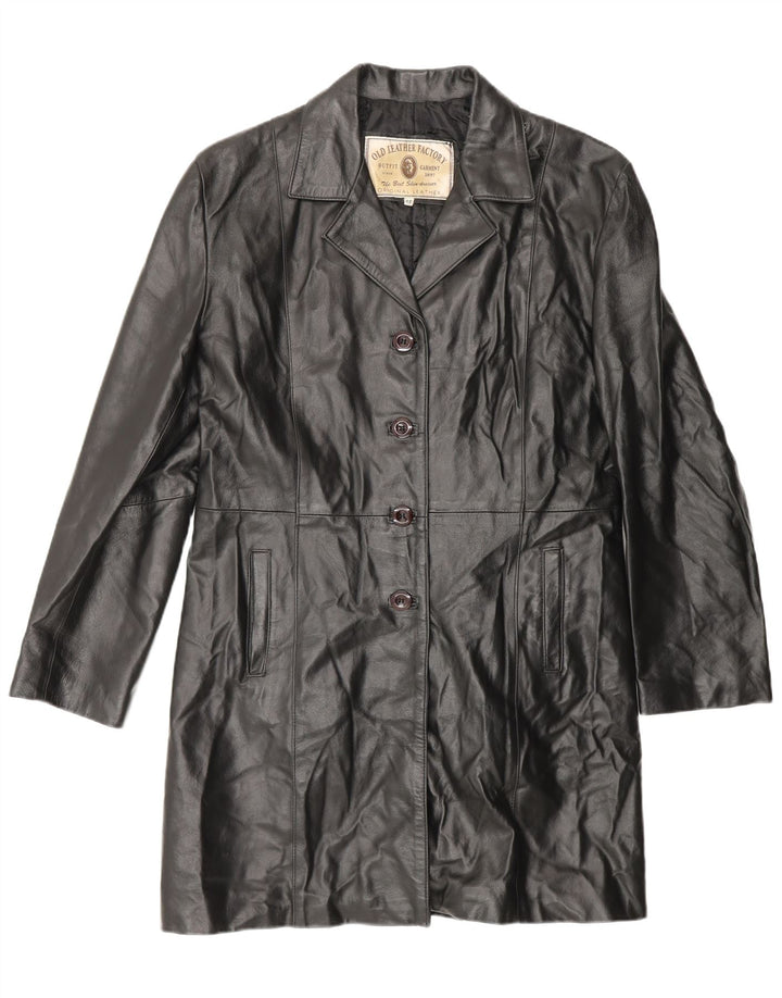 VINTAGE Manteau en Cuir Femme IT 48 XL Cuir Noir