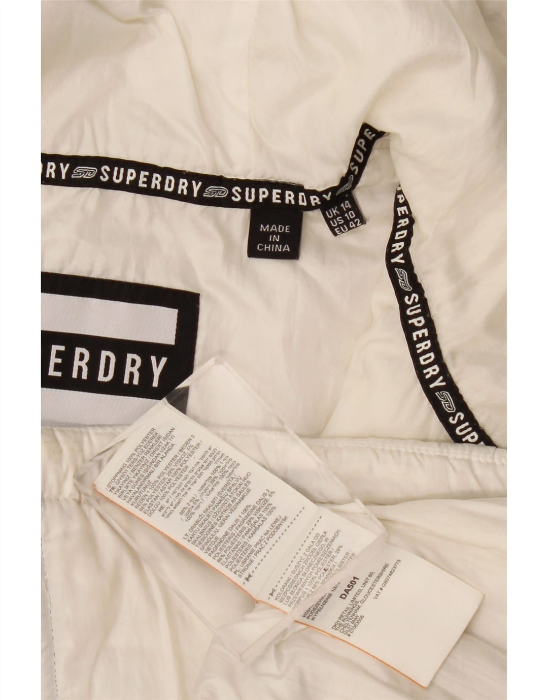 Superdry Veste matelassée à capuche pour femme UK 14 Large Blanc Colourblock