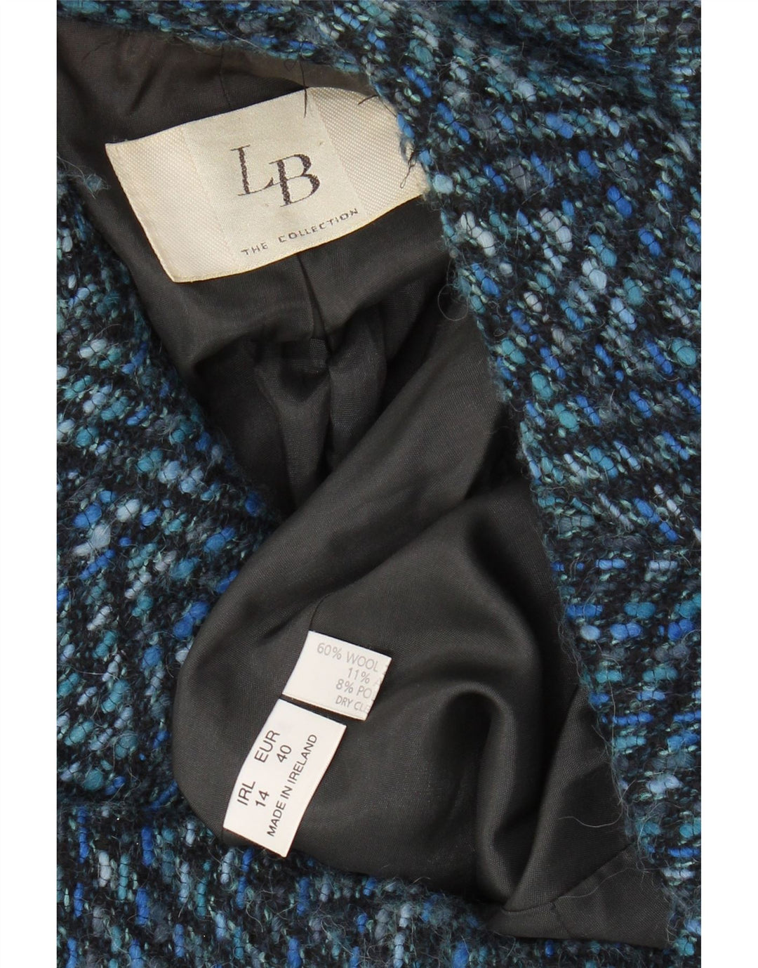 VINTAGE Femme 3 Bouton Blazer Veste UK 14 Bleu Moyen Chevron Laine