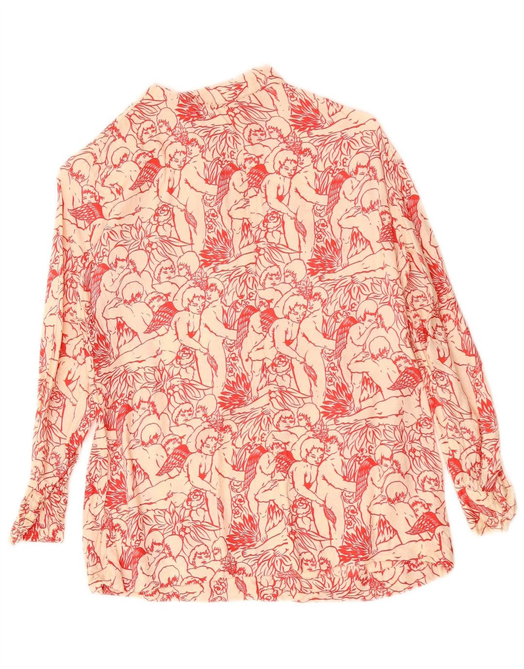 VINTAGE Femme Chemise Graphique Blouse UK 12 Moyen Blanc