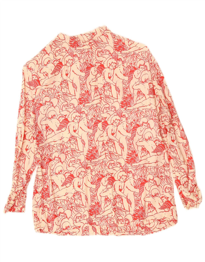 VINTAGE Femme Chemise Graphique Blouse UK 12 Moyen Blanc