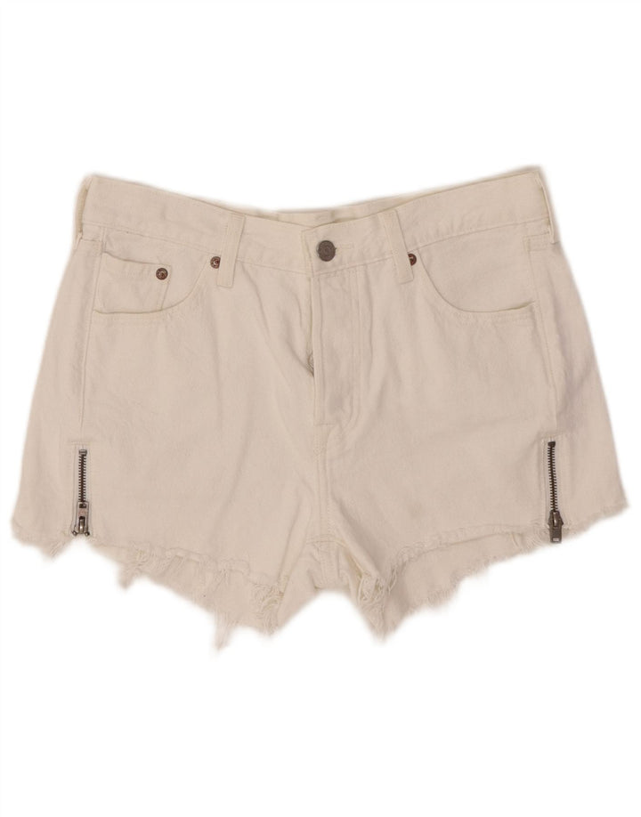 LEVI'S Short en Jean 501 Femme W27 Coton Blanc Moyen