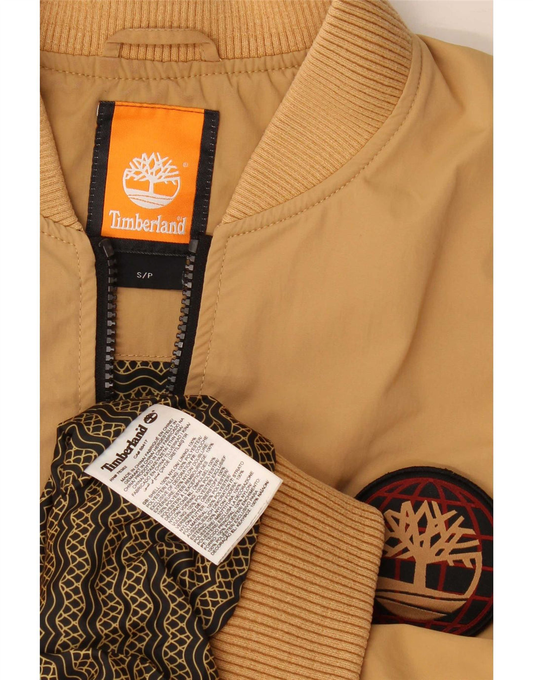 Timberland Veste bomber coupe ample pour homme UK 36 Petit nylon beige