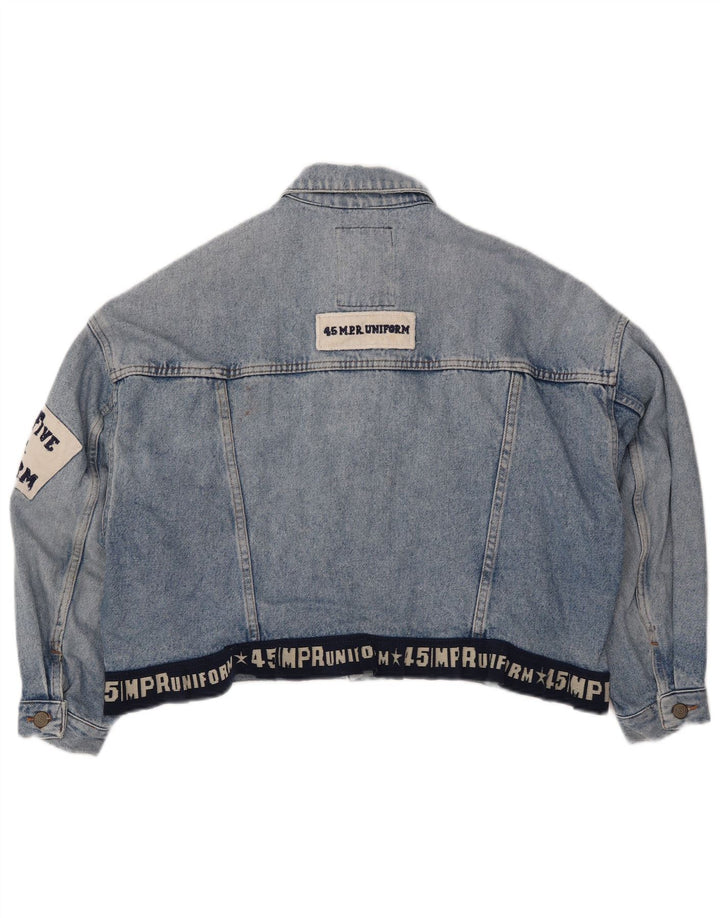 UNIFORM Veste en jean crop graphique pour femme UK 14 Large Bleu