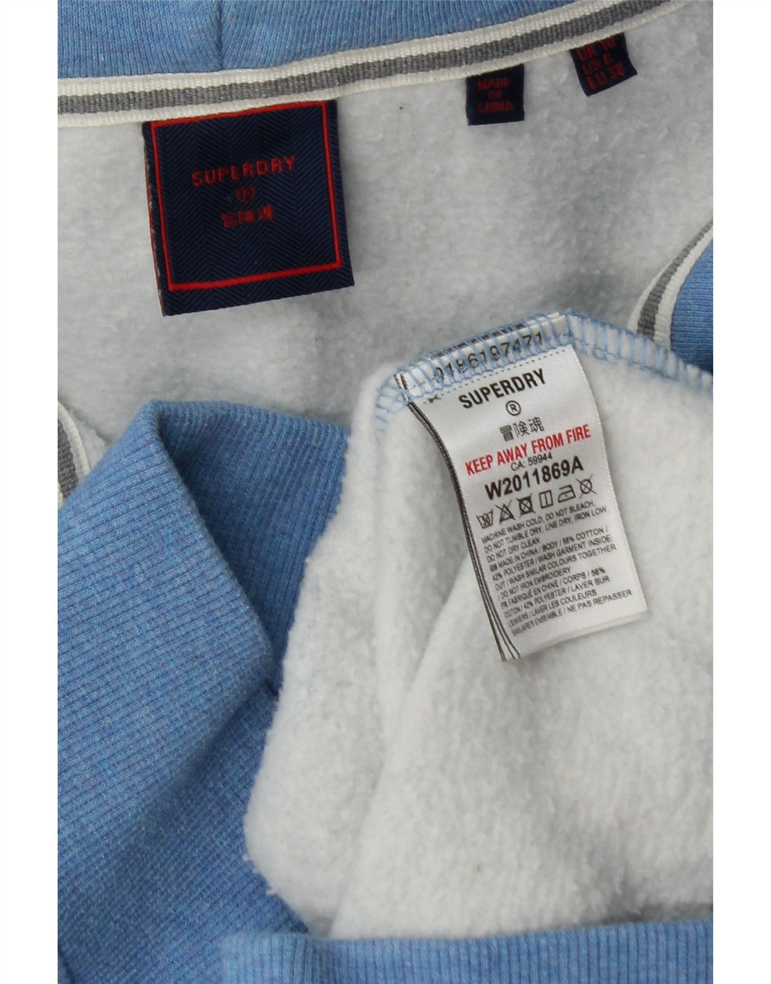 SUPERDRY Pull à capuche zippé pour femme UK 10 Petit Bleu Coton