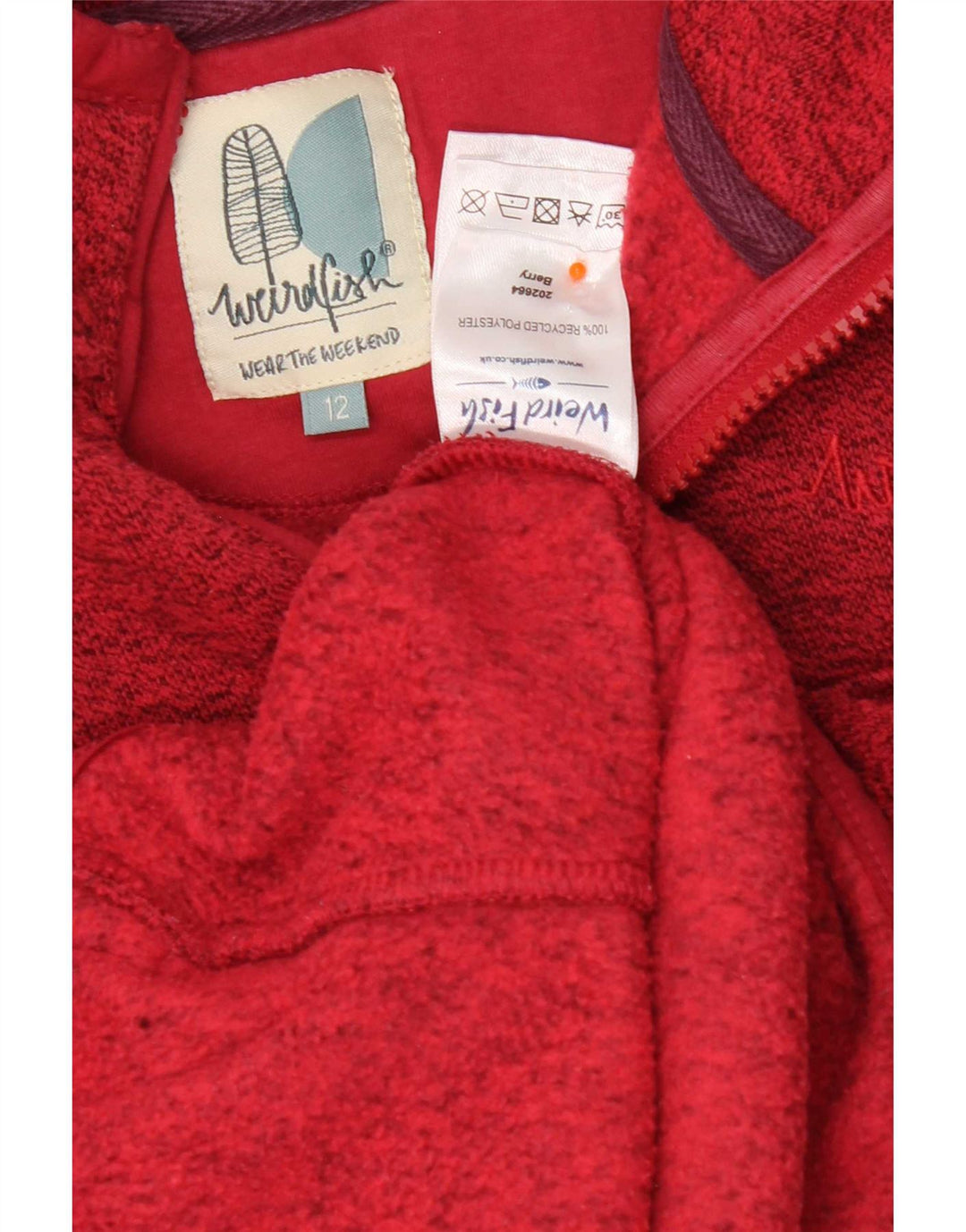 Weird Fish Sweat-shirt à col zippé pour femme UK 12 Rouge moyen moucheté
