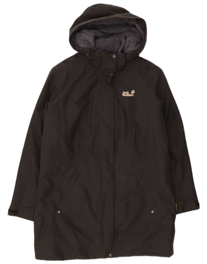 Jack Wolfskin Manteau coupe-vent à capuche pour femme UK 16 Large Noir Polyester