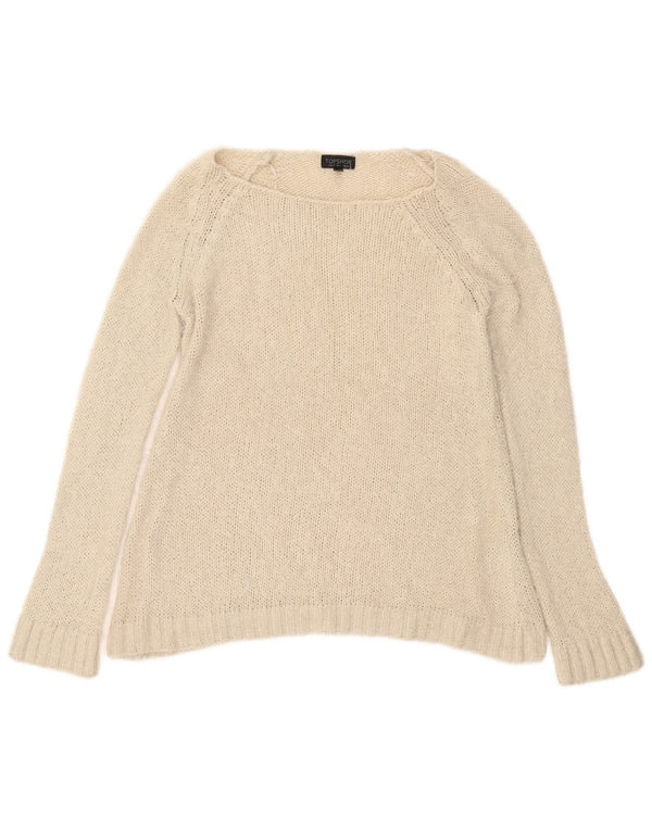 Topshop Pull surdimensionné à col bateau pour femme UK 10 Small Blanc cassé