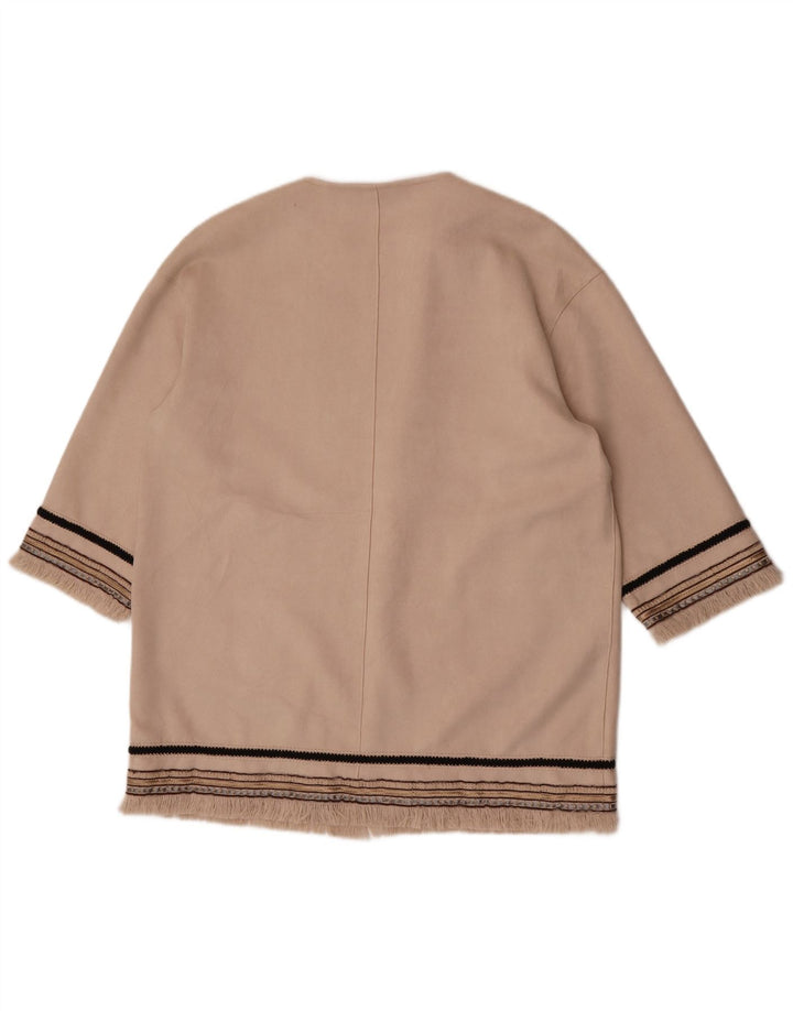 Zara Veste blazer ouverte à manches 3/4 pour femme UK 14 Beige moyen rayé