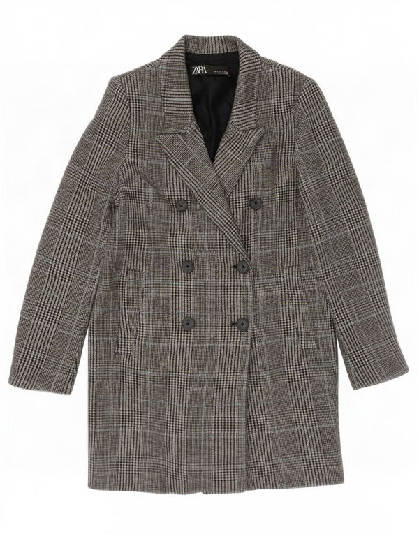 Zara Manteau ample à double boutonnage pour femme UK 10 Petit pied-de-poule gris