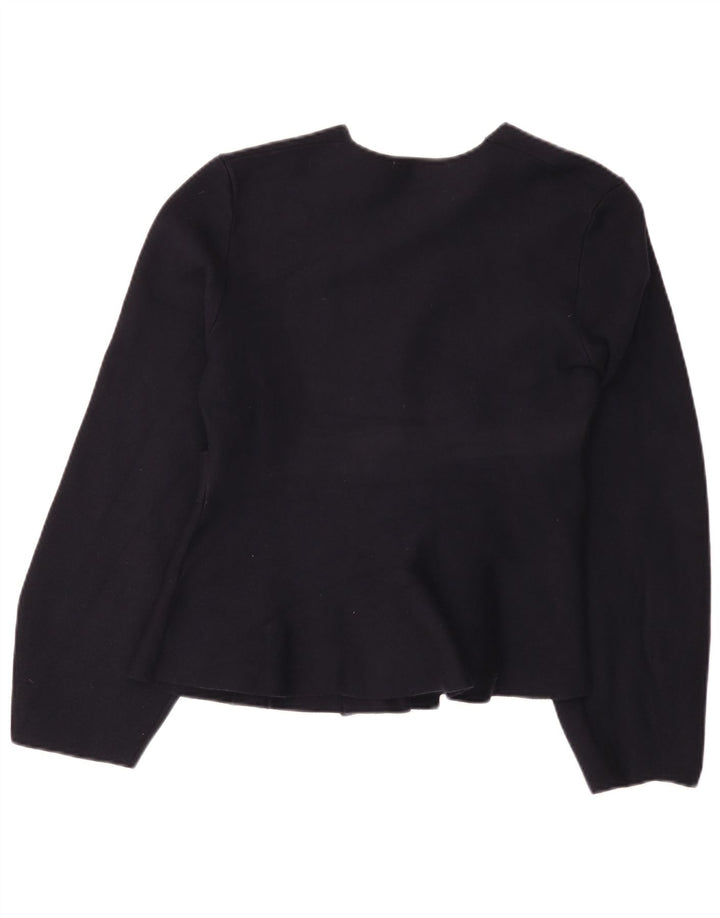 Zara Femme Cardigan Pull UK 10 Petit Bleu Marine Polyamide