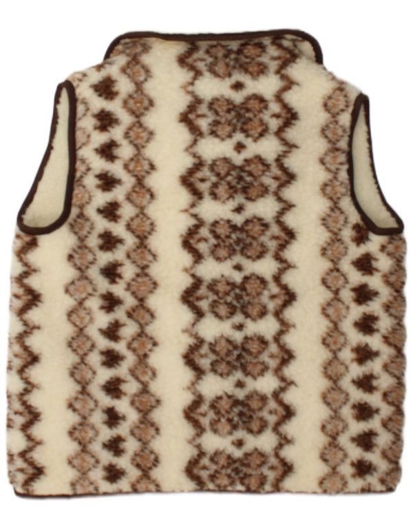 vintage Femmes Sherpa Gilet IT 48 XL Off White Fair Isle Laine