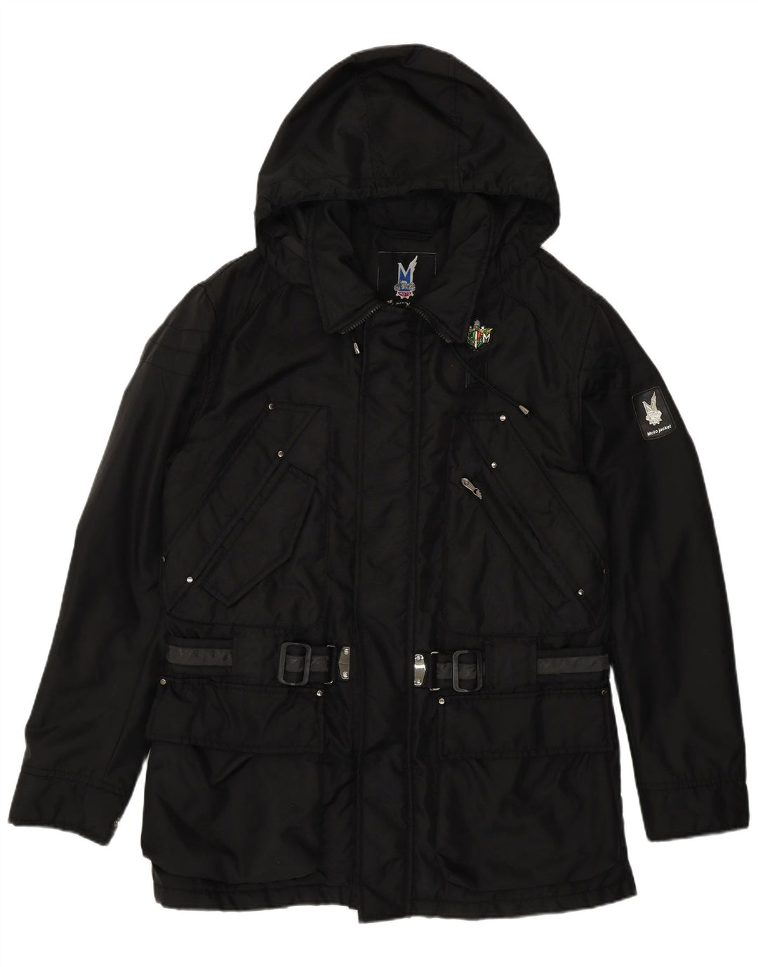 Piero Guidi Veste utilitaire à capuche pour homme UK 40 Large Noir Nylon