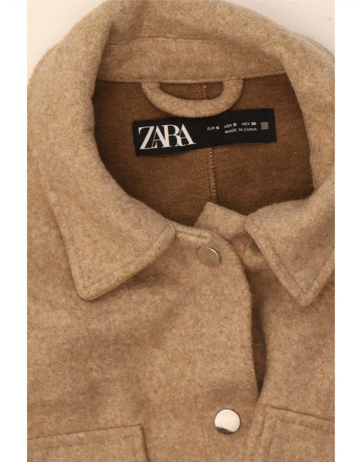 Zara Femme Shacket Chemise surdimensionnée UK 10 Petit Polyester Beige