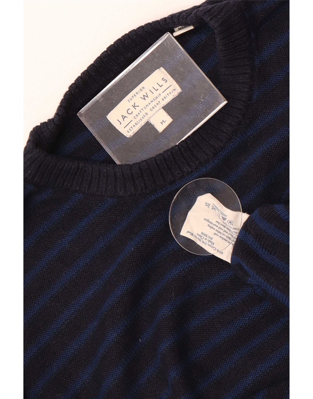 Jack Wills Pull à col rond pour homme en coton rayé bleu marine moyen