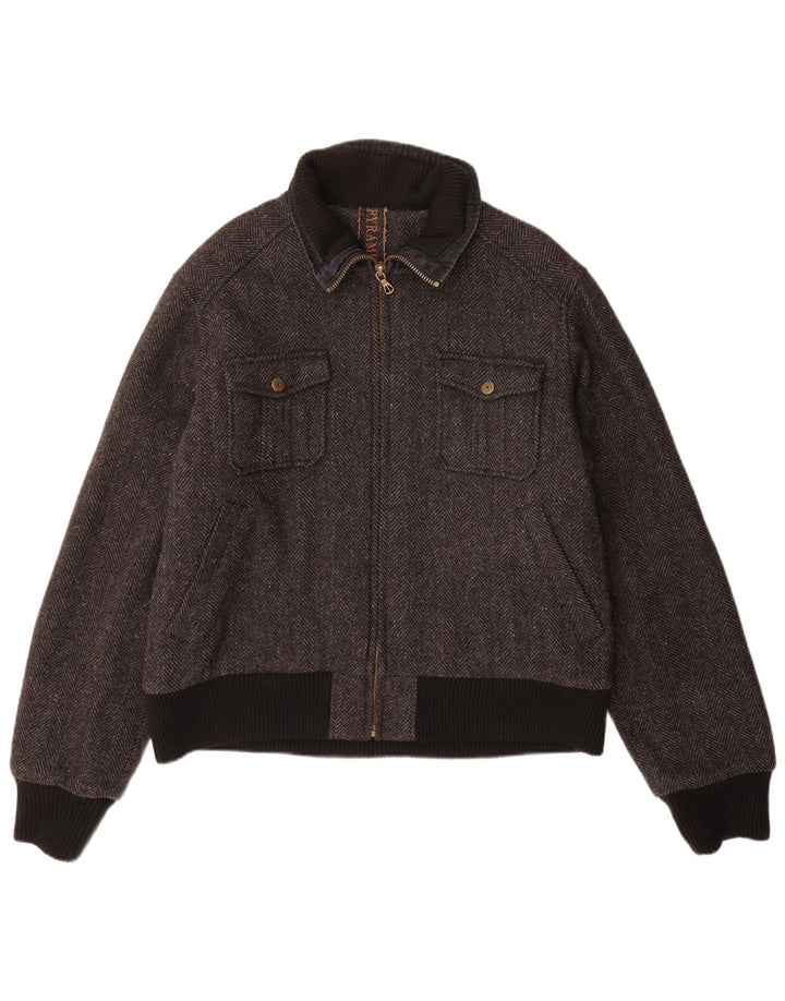 Pyramid Veste Bomber Homme UK 40 Grande Laine à Chevrons Gris