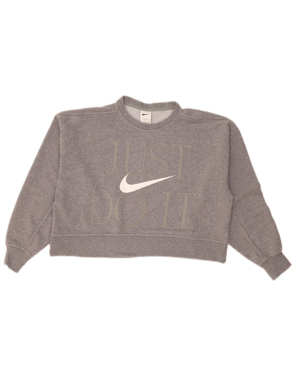 Nike Femme Crop Graphic Sweat-shirt surdimensionné UK 10 Petit Gris