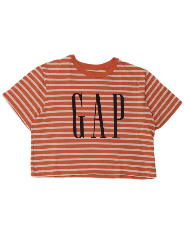 Gap Womens Crop Graphic T-Shirt Top UK 14 Coton rayé orange moyen