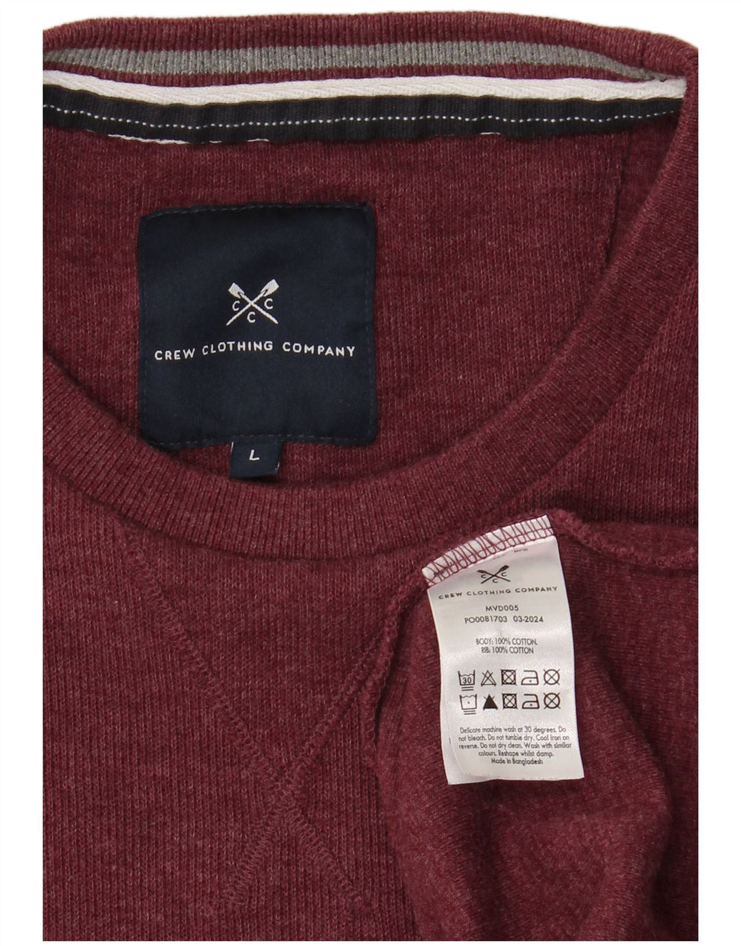 CREW CLOTHING Pull à col rond pour homme en coton bordeaux Taille L