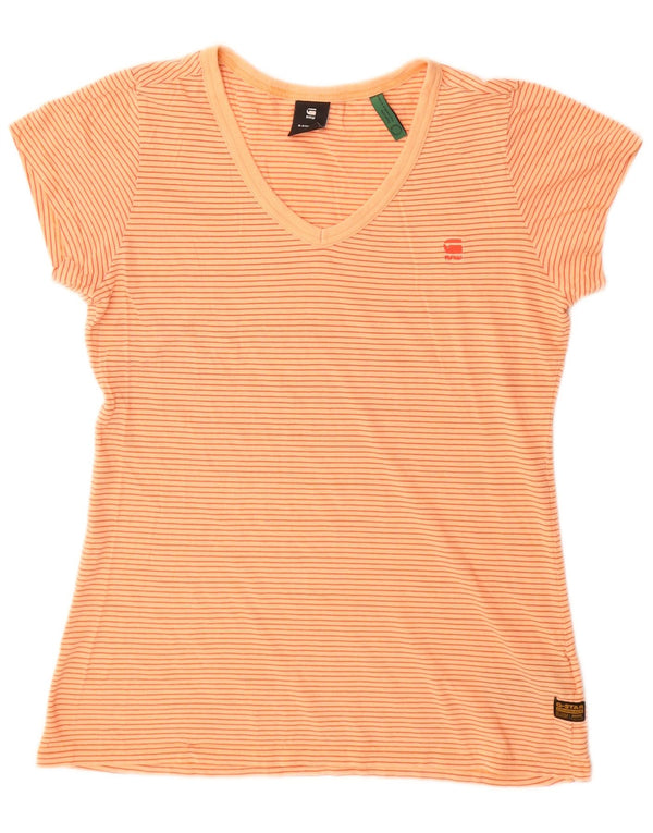 G-Star T-shirt pour femme en coton à fines rayures orange moyen UK 12