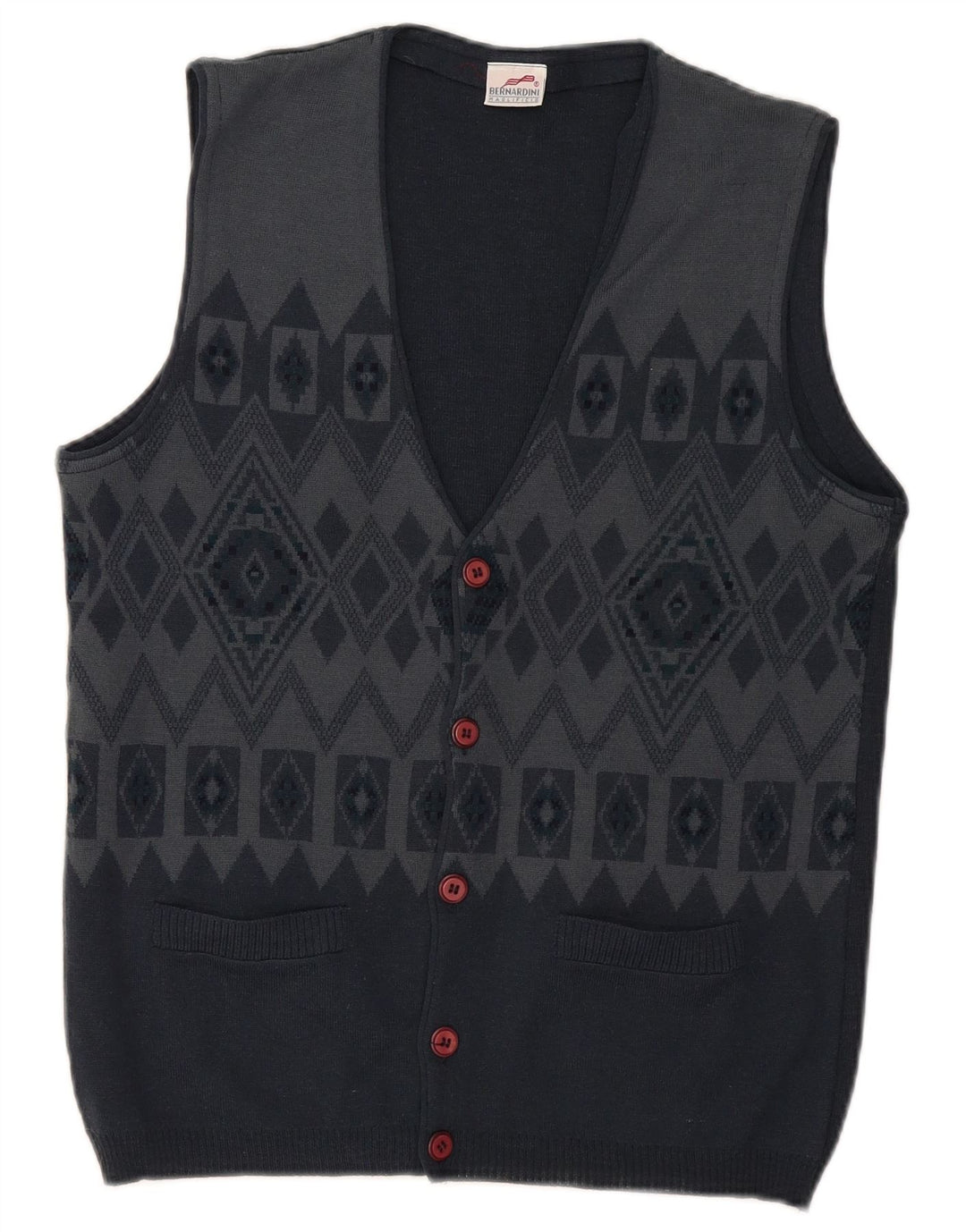 Bernardini Cardigan sans manches pour homme en laine géométrique bleu marine
