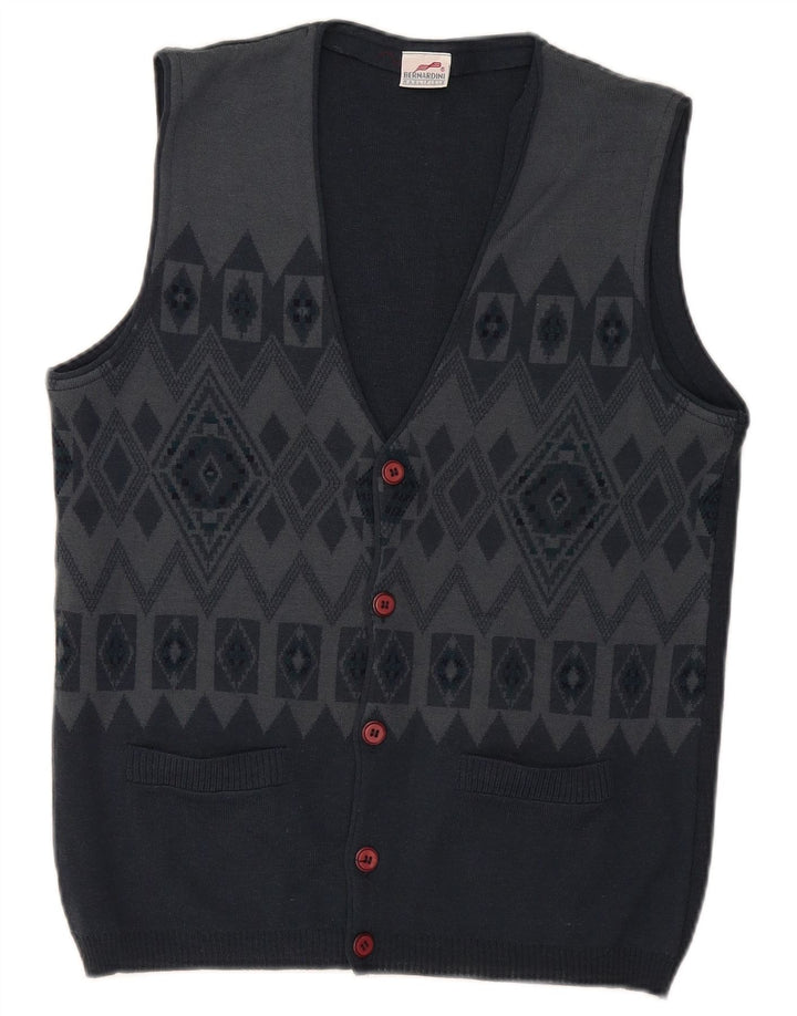 Bernardini Cardigan sans manches pour homme en laine géométrique bleu marine
