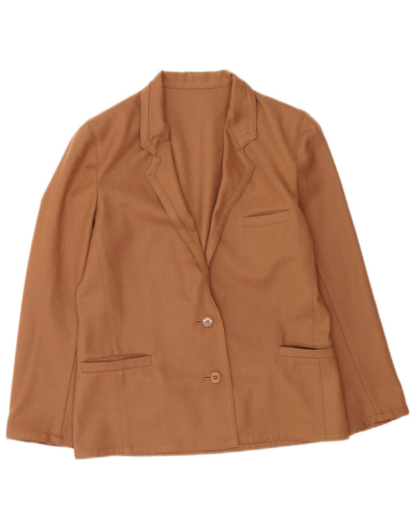 vintage Femme 2 Bouton Blazer Veste UK 14 Laine Vierge Brun Moyen