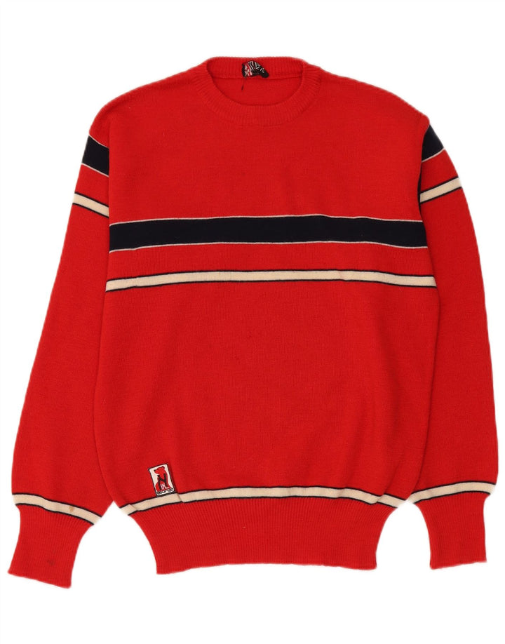 vintage Womens Crew Neck Jumper Pull IT 54 3XL Rouge Rayé