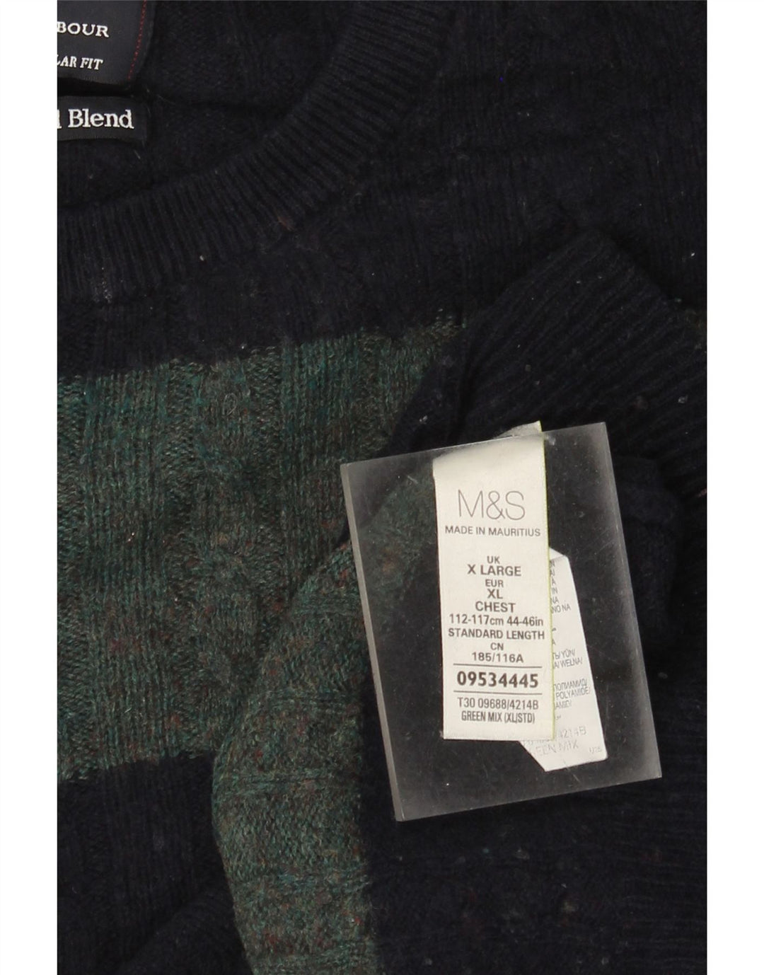 Marks & Spencer Pull à col rond pour homme XL en laine rayée verte