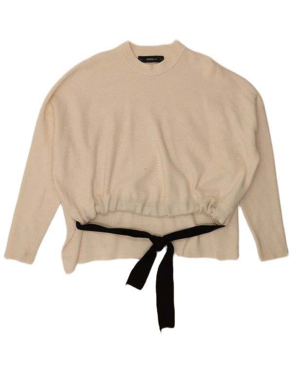 Zara Pull surdimensionné à col rond pour femme UK 10 Petite viscose blanche