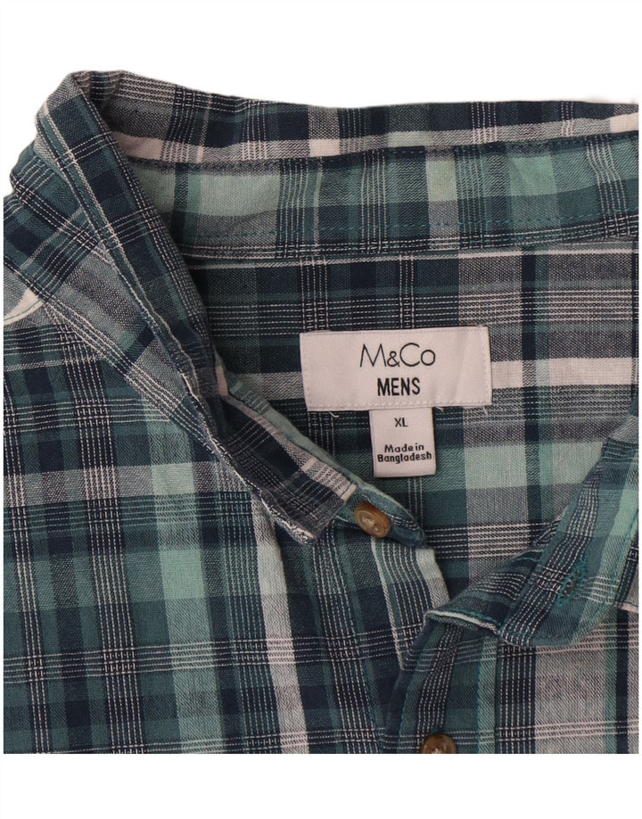 M&CO Chemise à manches courtes pour homme XL en coton à carreaux bleu