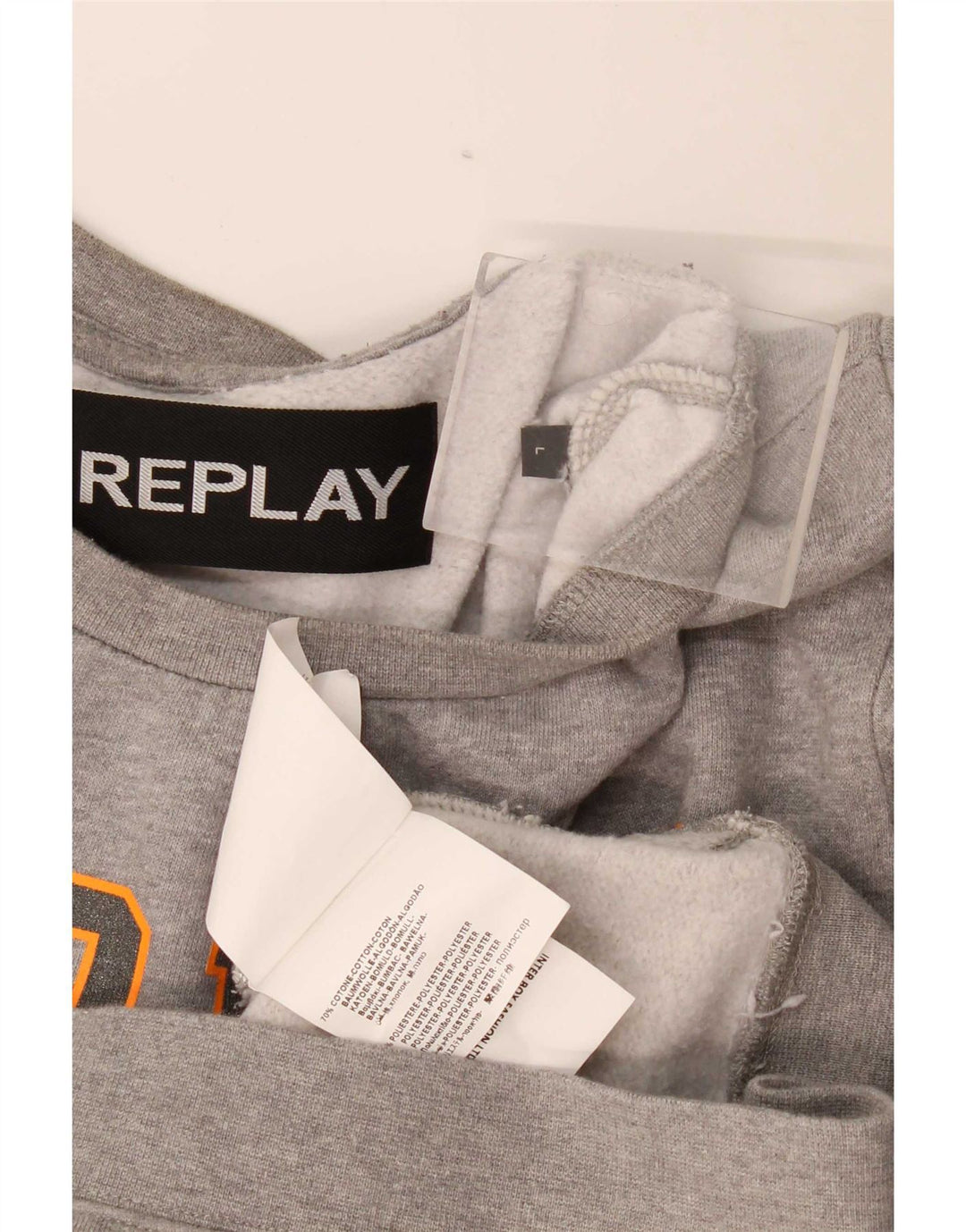 Replay Sweat-Shirt Graphique Homme Large Gris Moucheté Coton